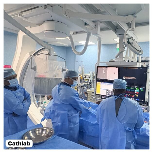 Carotid artery stenting procedure performed in the cath lab under angiographic guidance