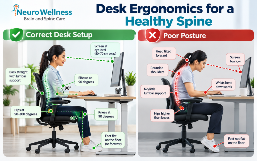 Correct desk ergonomics to prevent back and neck pain