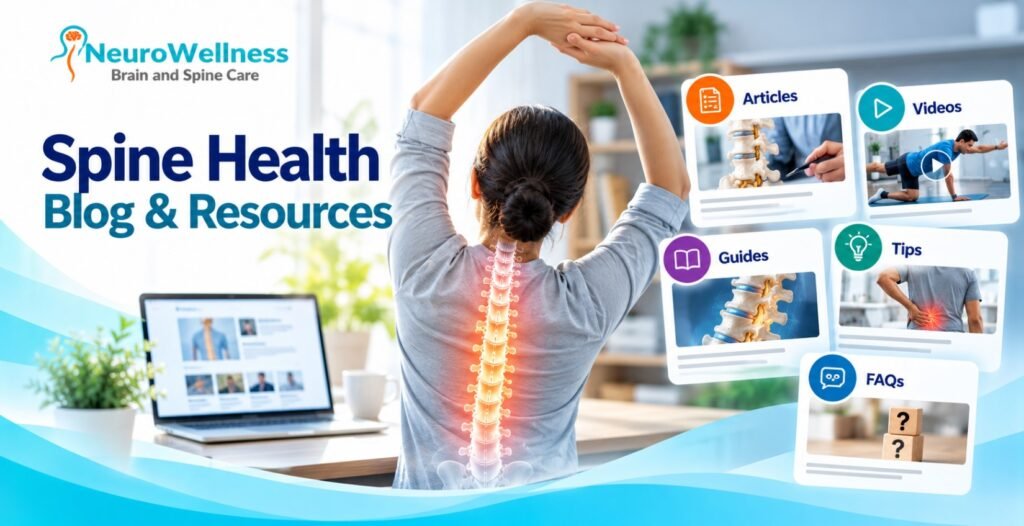 Spine health blog and educational resources from NeuroWellness Bangalore, featuring back pain prevention tips, spine exercises, treatment guides, educational videos and FAQs.